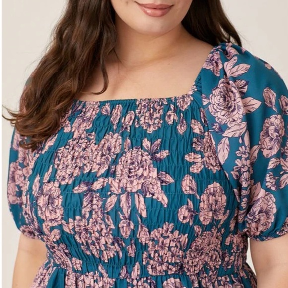 Polagram Pink and Teal Floral short Sleeve Dress1X - Picture 12 of 16